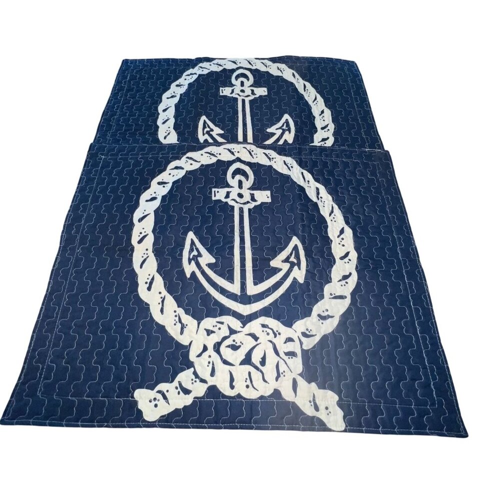 Nautical Standard Shams Navy Anchor-Themed Envelope Closure Quilted BLU WHT